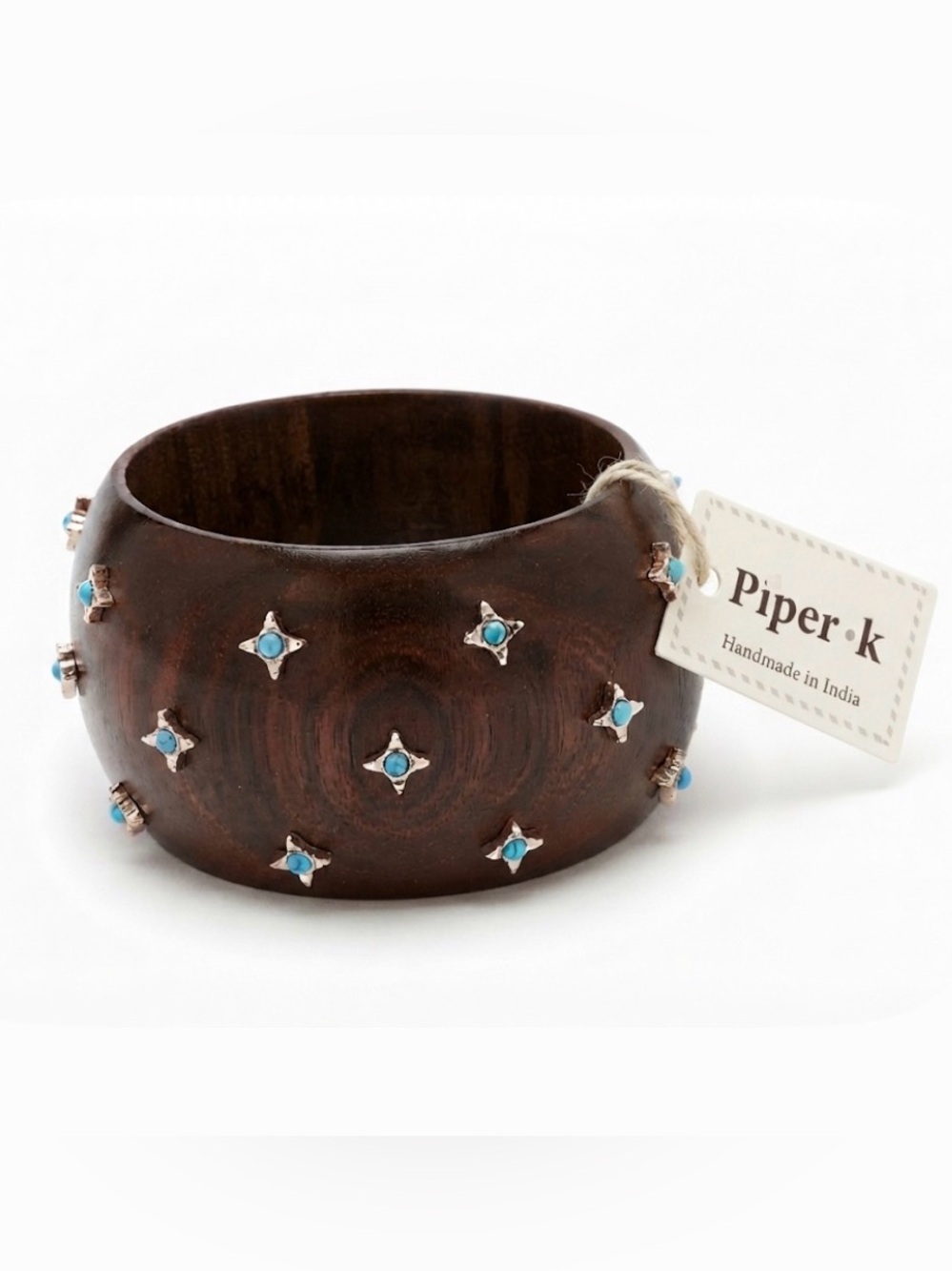 NWT ⚜️🩵⚜️ Piper K Wooden Bangle Bracelet with Reconstituted Turquoise Accents